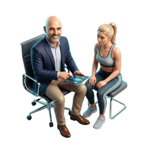 3D rendered consultation icon representing one-on-one body composition result walkthrough